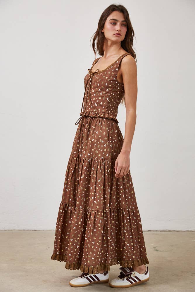 Floral Lace Trim Front Tie Top &amp; Skirt Set