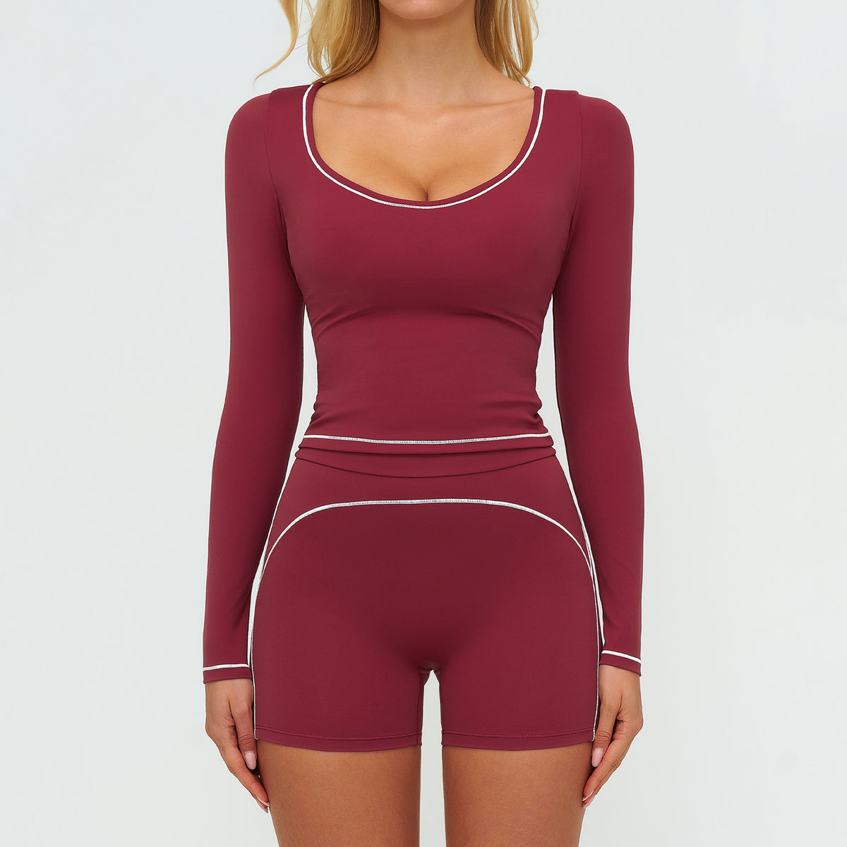 Color-Blocking Brushed Yoga Set for Women Double Shoulder Straps Workout Fitness Suit