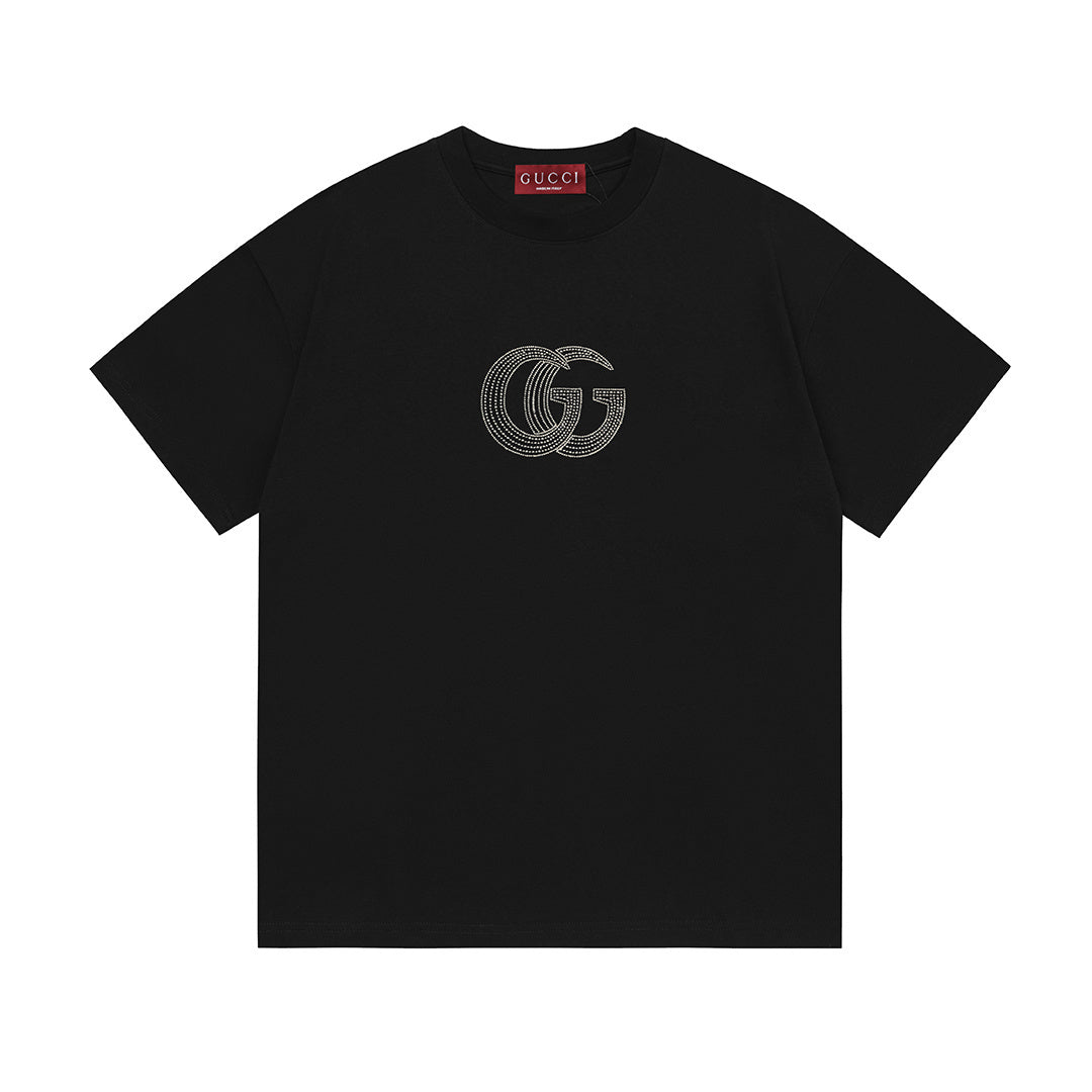Gucci Collarless GG T-Shirt | Black Cotton Crew Neck
