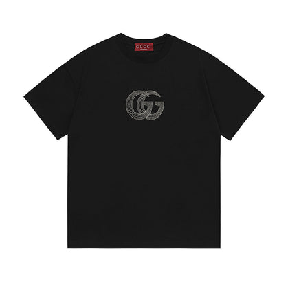 Gucci Collarless GG T-Shirt | Black Cotton Crew Neck