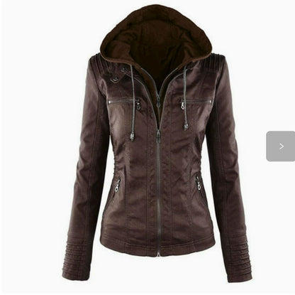 Womens PU Leather Motorcycle Jacket