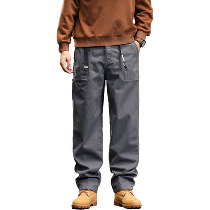 Mens American Retro Cargo Pants Loose Straight Casual Trousers