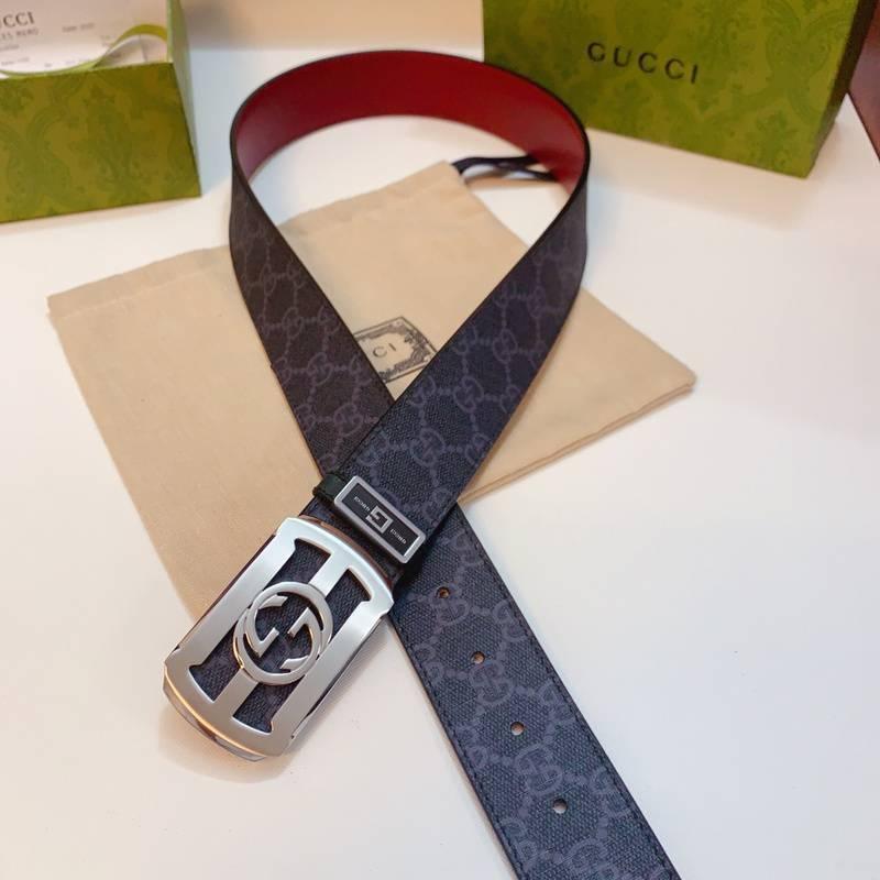 GUCCI Embellished coated-canvas and leather belt