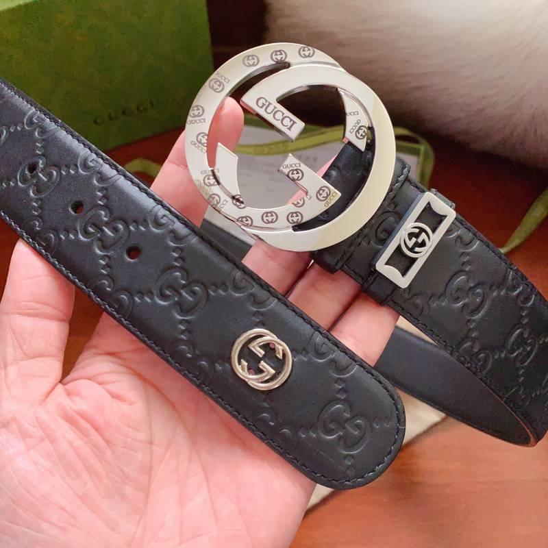 GUCCI Embellished coated-canvas and leather belt &
