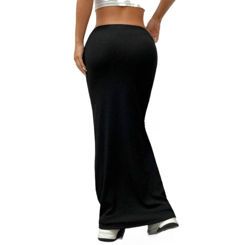 Womens Solid Color Slim Long Skirt