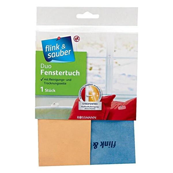 Flink &amp; Sauber Microfiber Glass Cleaning Cloth - Dual-Sided, Washable, 13.78 x 15.75 inches