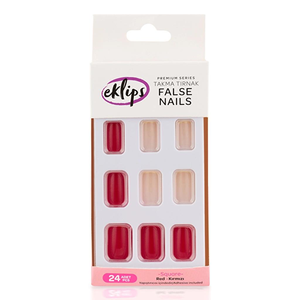 Eklips Red Square Press-On Nails 24 Pieces