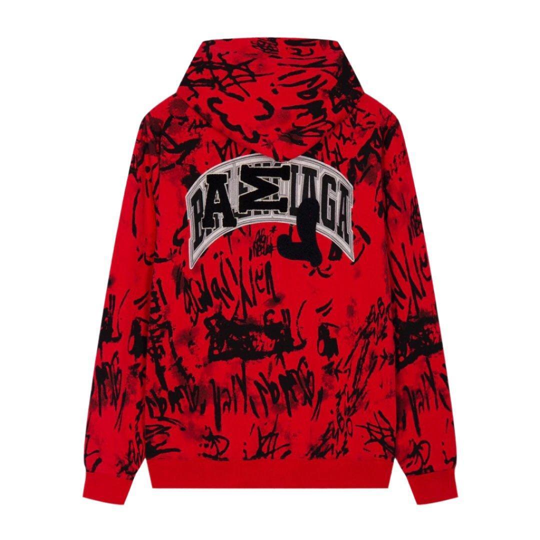 Balenciaga Skater Graffiti Zip Up Hoodie Red