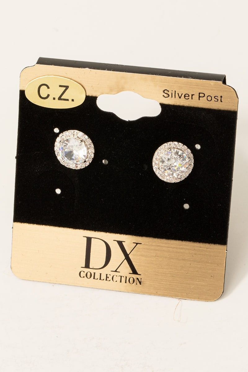 Gold Dipped Cz Halo Set Stud Earrings