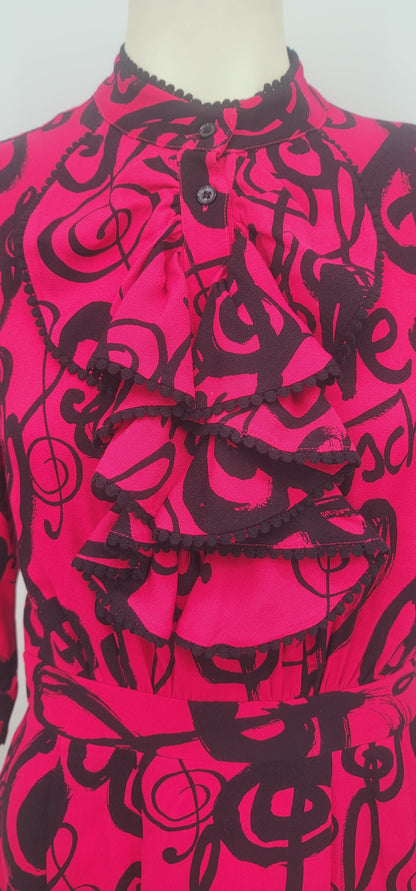 LOVE MOSCHINO Jabot Music Notes Printed Dress, Size 6