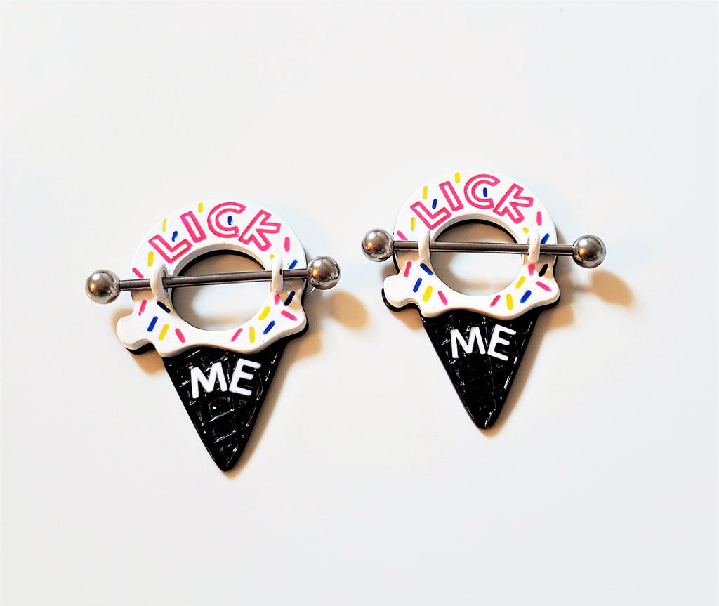 Lick Me Stainless Steel Ice Cream Cone 14G Nipple Ring Barbell Jewelry