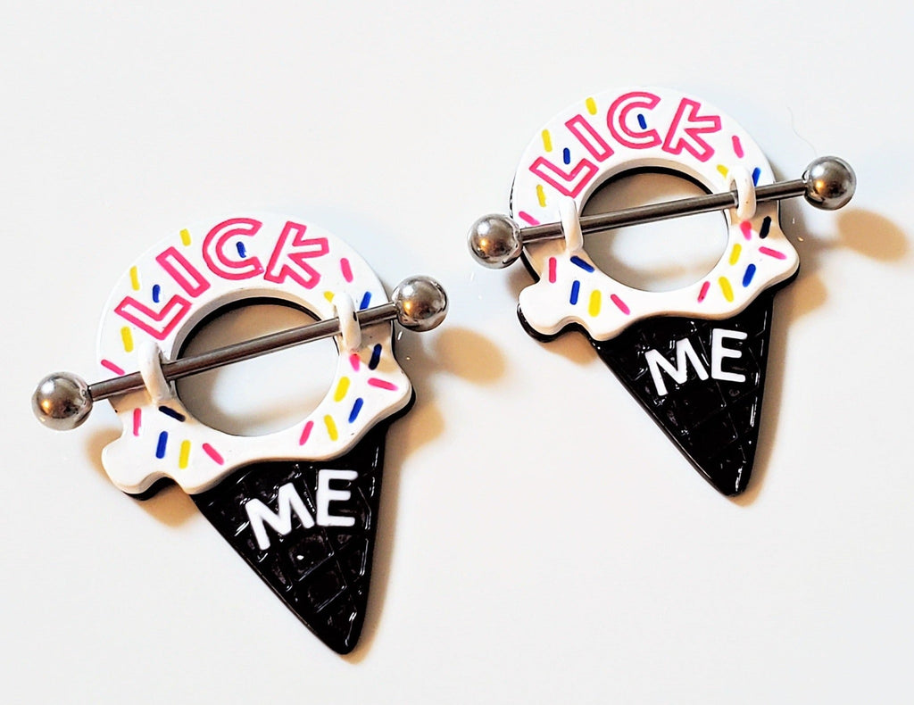 Lick Me Stainless Steel Ice Cream Cone 14G Nipple Ring Barbell Jewelry
