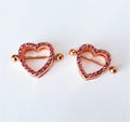 Rose Gold Crystal Heart Nipple Rings 14G Surgical Steel Jewelry