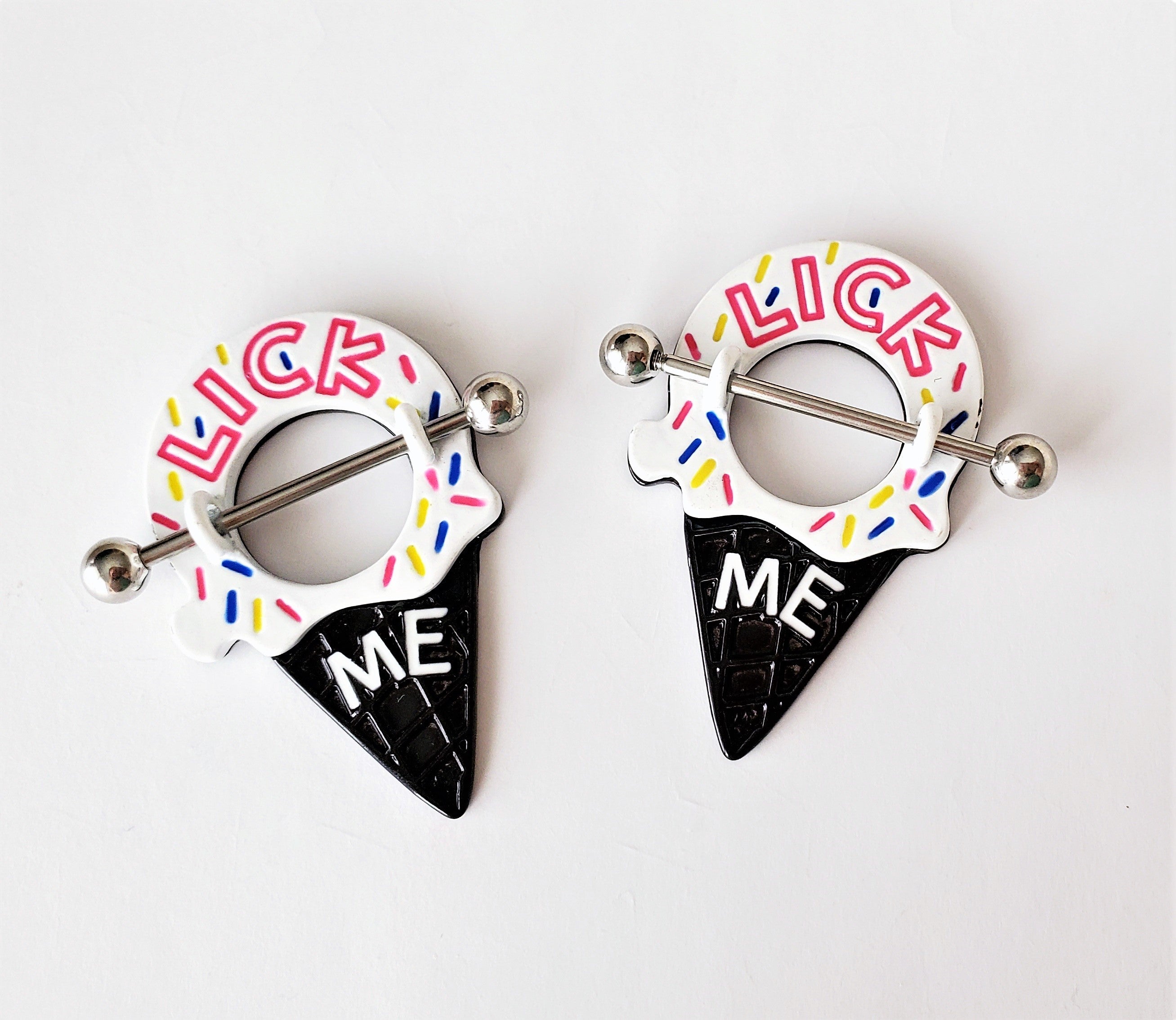 Lick Me Stainless Steel Ice Cream Cone 14G Nipple Ring Barbell Jewelry