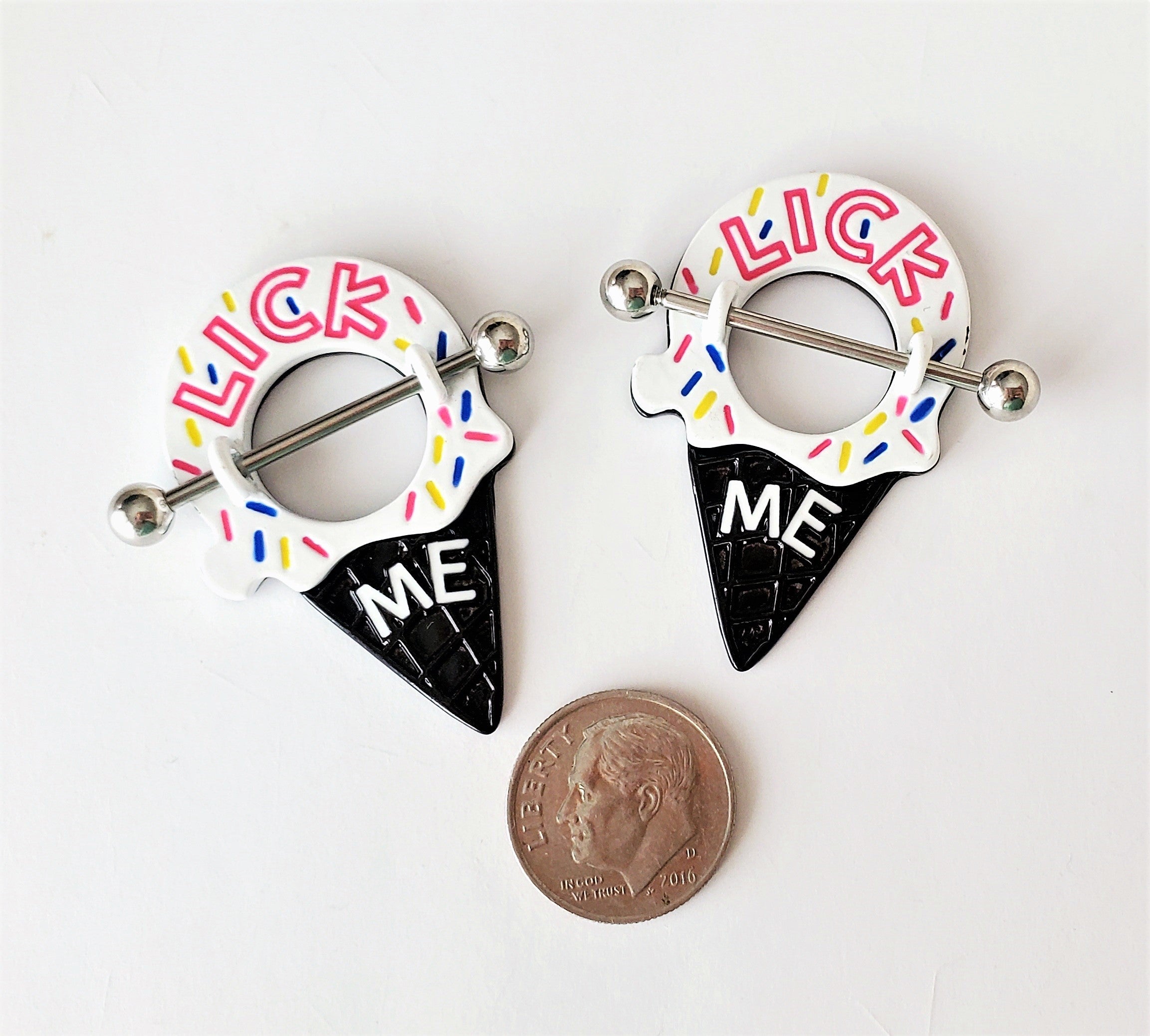 Lick Me Stainless Steel Ice Cream Cone 14G Nipple Ring Barbell Jewelry