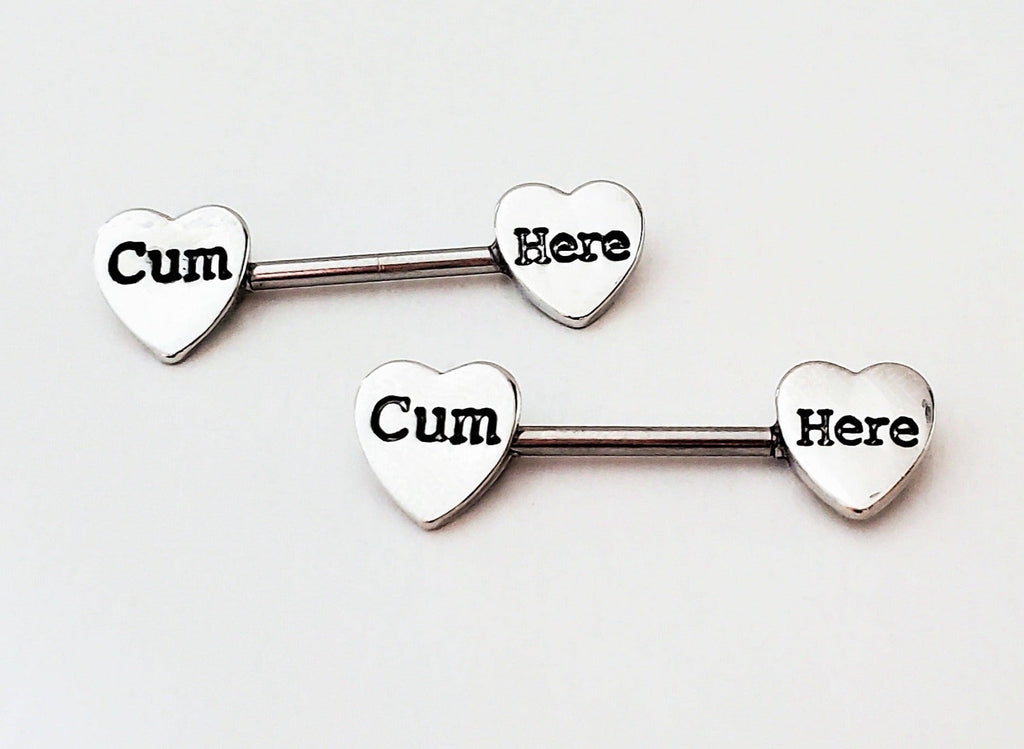 Premium Stainless Steel 14G Nipple Barbells With Heart Design Pair