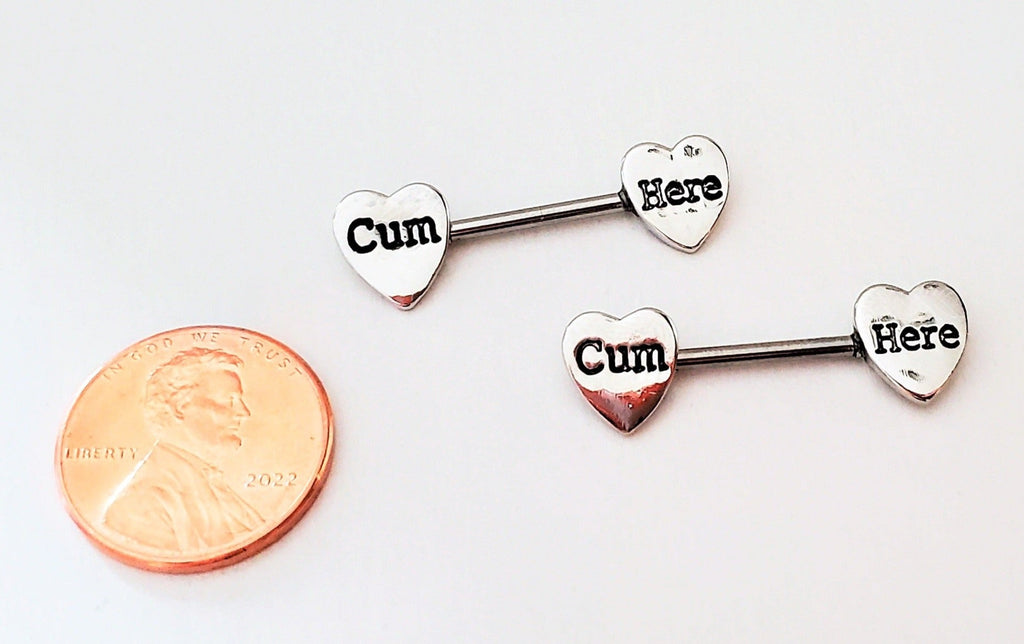 Premium Stainless Steel 14G Nipple Barbells With Heart Design Pair