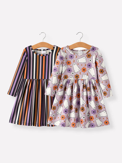 2 Piece Halloween Ghost Striped Girls Dress Set