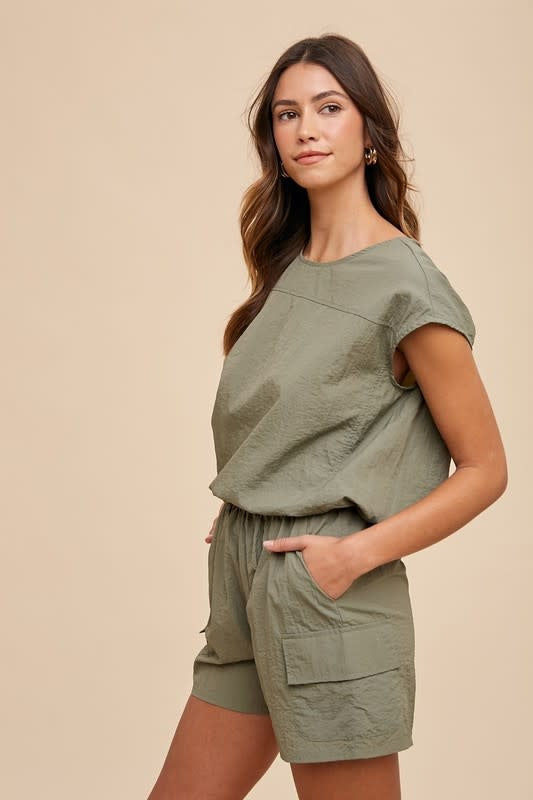Utility Sportive Top &amp; Cargo Shorts Set - Olive
