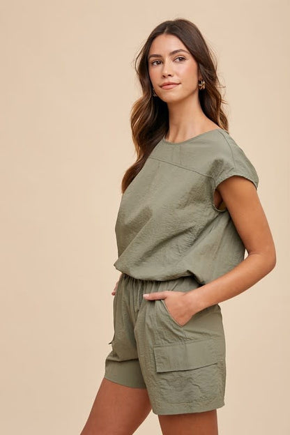 Utility Sportive Top &amp; Cargo Shorts Set - Olive