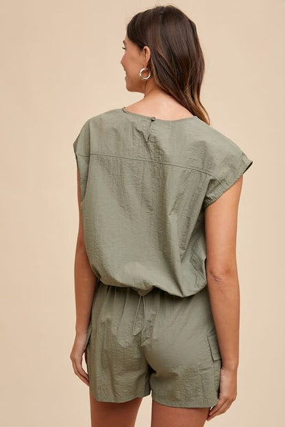 Utility Sportive Top &amp; Cargo Shorts Set - Olive