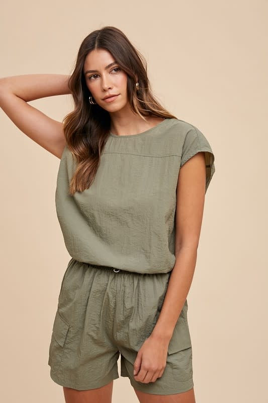 Utility Sportive Top &amp; Cargo Shorts Set - Olive