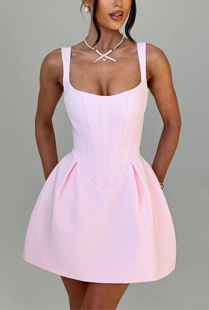 Fishbone pattern patchwork halter dress