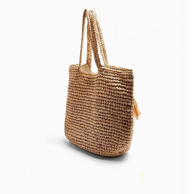 Strohtasche Gewebte Tasche Quaste Strohtasche Urlaub am Meer Strandtasche Schulter Tragbare Große Kapazität Damen Tasche