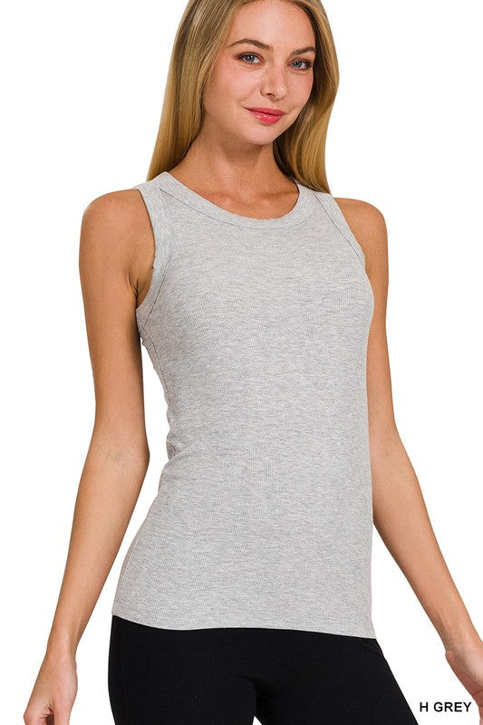 Ribbed Round Neck Tank Top - H Grey