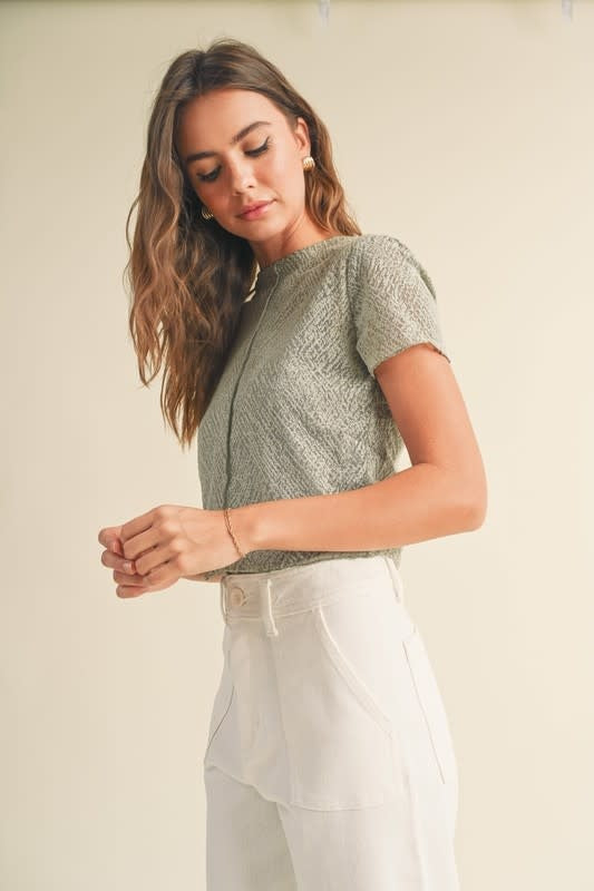 Patterned Fabric Top With Tank Top - Sage