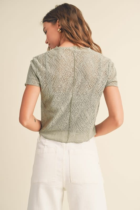 Patterned Fabric Top With Tank Top - Sage