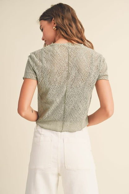 Patterned Fabric Top With Tank Top - Sage