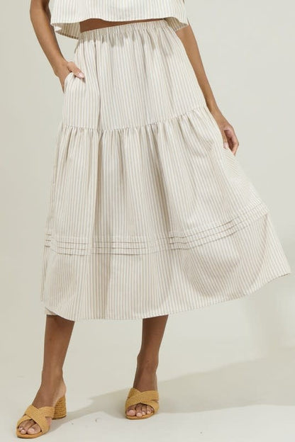 Everlanes Striped Flores Midi Skirt - Tan/White