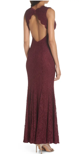 Morgan &amp; Company Juniors Open-Back Glitter-Lace Gown
