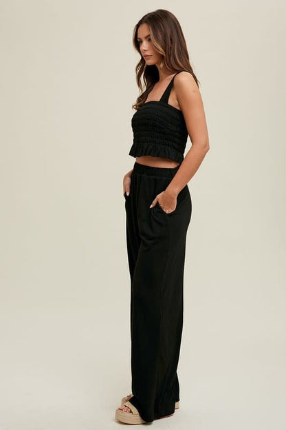 Crinkle Knit Tank - Black
