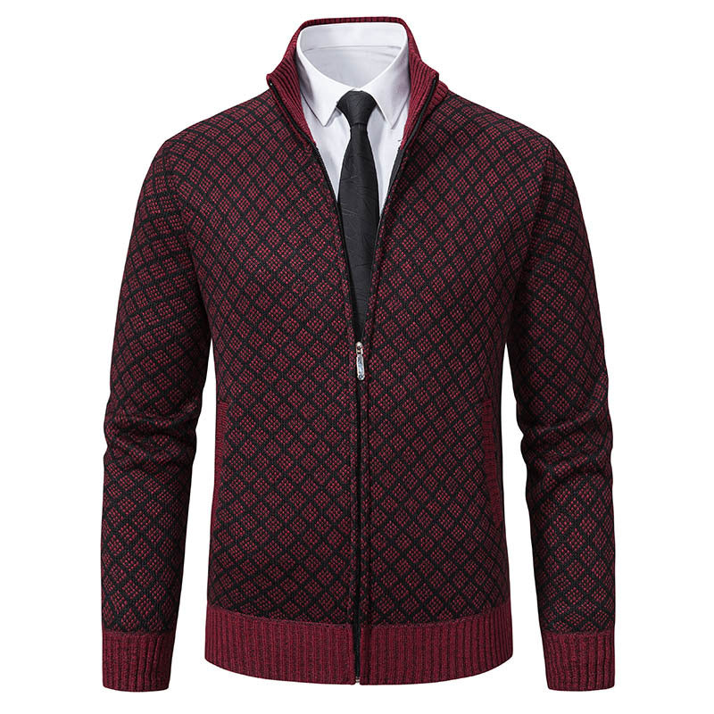 Autumn and Winter Velvet Thickeneded Casual Cardigan Sweater Men&