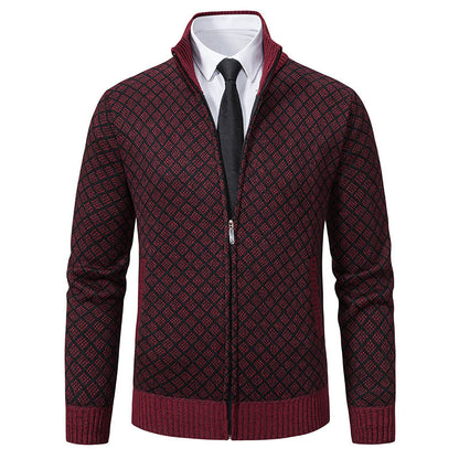 Autumn and Winter Velvet Thickeneded Casual Cardigan Sweater Men&