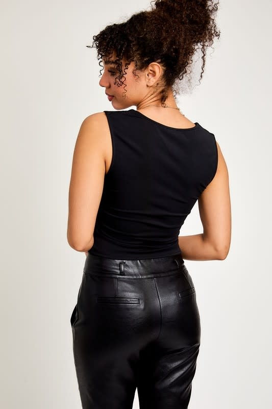 Square Neck Sleeveless Knit Top - Black
