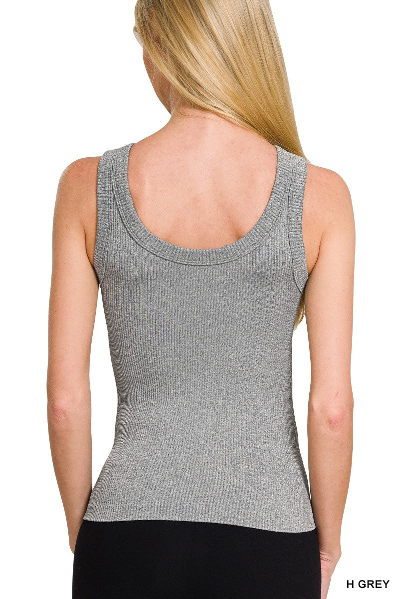 2 Way Neckline Seamless Ribbed Tank Top: H. Grey