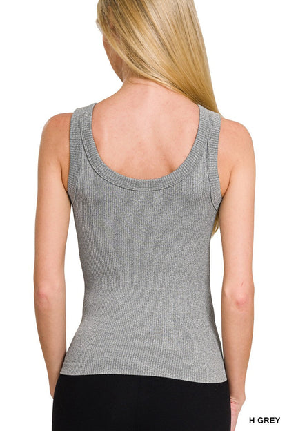 2 Way Neckline Seamless Ribbed Tank Top: H. Grey