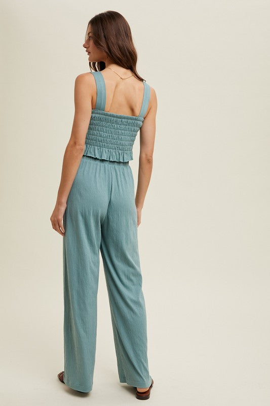 Crinkle Knit Top And Pants Set: D. Sage
