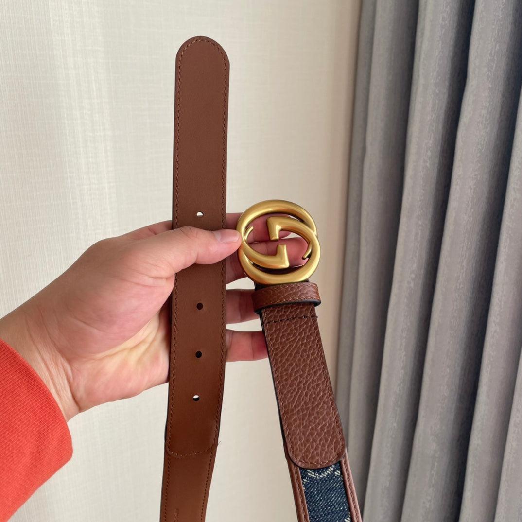 GUCCI Embellished coated-canvas and leather belt &