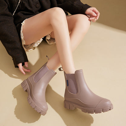 Women Waterproof Mid-Calf PVC Rain Boots with Non-Slip Sole