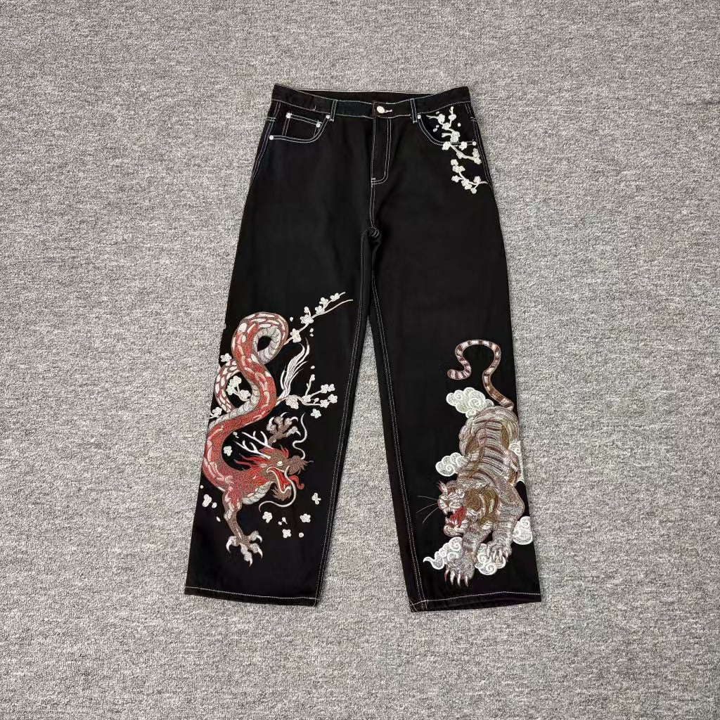 Casual Long Pants Plum Blossom Embroidery