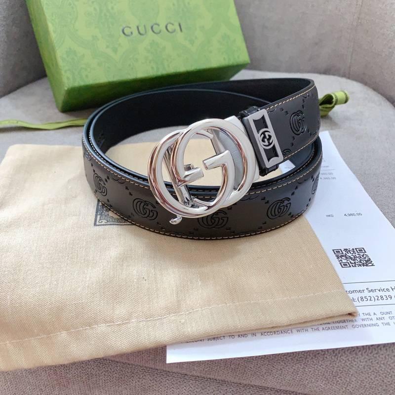 GUCCI Embellished coated-canvas and leather belt &