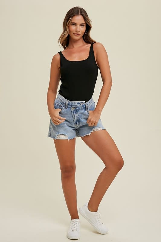 Ribbed Padded Knit Bra Top - Black