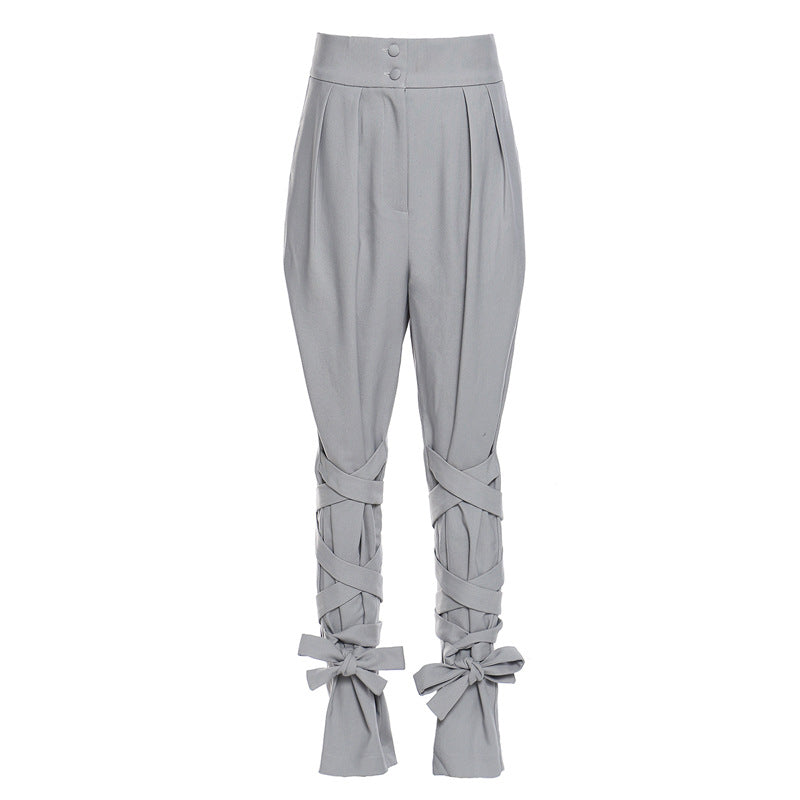 Winter Baggy Pants Einzigartige Kreuzschnürung Damen Loose Slimming All Matching Straight Casual Pants