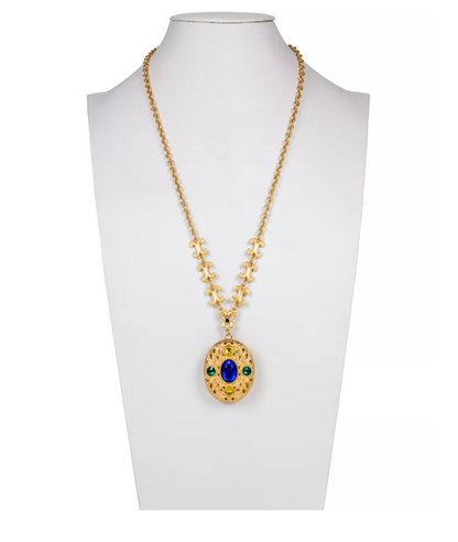 Patricia Nash Gold-Tone Multicolor Stone Oval Filigree Locket 29-1/2 Pendant