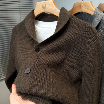 Men Baseball Collar Sweater Jacket Thick Korean Style Casual Cardigan