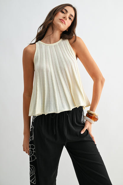 Sleeveless Knit Top With Flared Hem